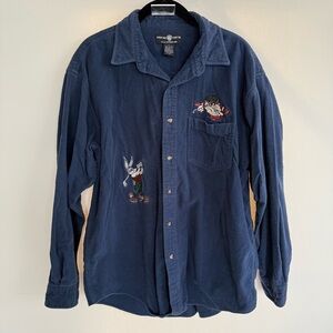 Vintage Warner Bros. Bugs Bunny Button Up Shirt Taz Golf Long Sleeve 1995 Large